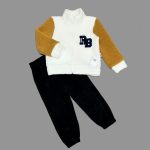 1-2-3 Yaş Kuzu Kumaş Fermuarlı Sweat Kadife Pantolonlu Uzun Kollu Kız Erkek Çuk 2li Takım Siyah
