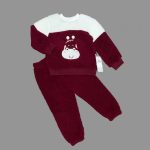1-2-3 Yaş Ponponlu Zürafa Desenli Kuzu Kumaş Uzun Kollu 2li Kız Erkek Çuk Takımı Bordo