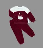 1-2-3 Yaş Ponponlu Zürafa Desenli Kuzu Kumaş Uzun Kollu 2li Kız Erkek Çuk Takımı Bordo